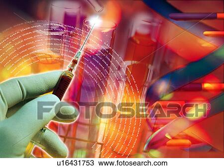 Syringe in a person's hand superimposed on a red background View Large Illustration Drawing - Syringe in a person's hand superimposed on a red background. Fotosearch