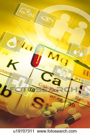 Clip Art - Vitamin chart superimposed on a yellow background. Fotosearch