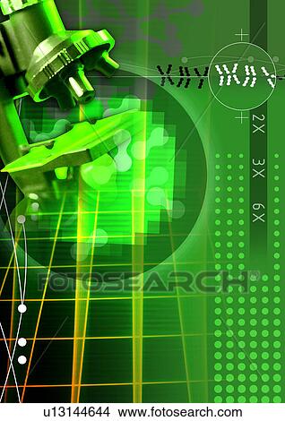 Microscope superimposed on a green dotted background View Large Illustration Stock Illustration - Microscope superimposed on a green dotted background. Fotosearch