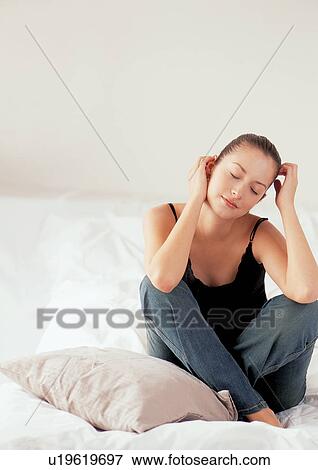 bedding, young woman, relaxing, bed, person, nightdress View Large Photo Image Stock Photo - bedding, young woman, relaxing, bed, person, nightdress. Fotosearch