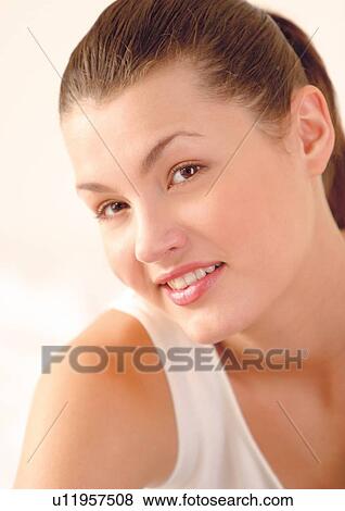 close-up, looking at camera, portrait, young woman View Large Photo Image Stock Photo - close-up, looking at camera, portrait, young woman. Fotosearch