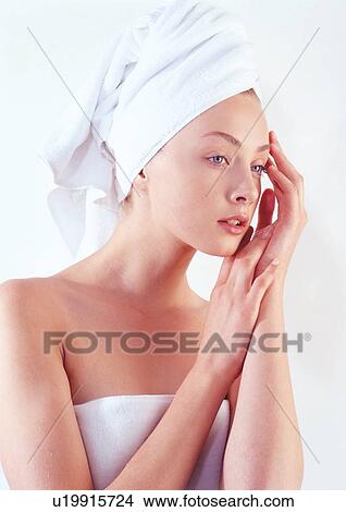 longhair, youth, towel, wrapped in a towel, person, relaxing View Large Photo Image Picture - longhair, youth, towel, wrapped in a towel, person, relaxing. Fotosearch