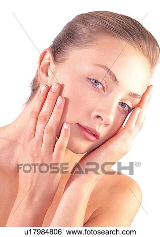 looking at camera, health, face, wiping, brown hair, gracing View Large Photo Image Stock Photograph - looking at camera, health, face, wiping, brown hair, gracing. Fotosearch