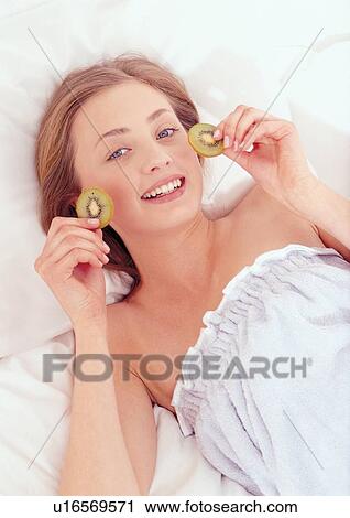 Stock Image - one person, young woman, therapy, person, portrait. Fotosearch