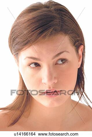 Picture - person, young woman, woman, relaxing, female, young, white background. Fotosearch
