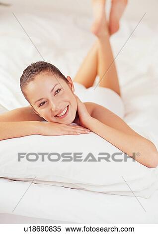 portrait, beautiful, pillow, happy, female, person View Large Photo Image Stock Photography - portrait, beautiful, pillow, happy, female, person. Fotosearch