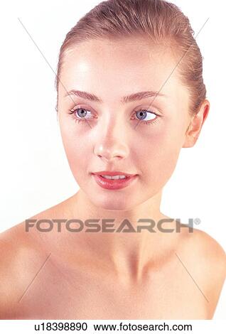 Stock Image - posing, beautification, close-up, treatment, female. Fotosearch
