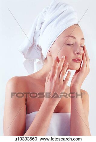 relaxing, indoors, hand on cheek, human face, brown hair, one person, treatment View Large Photo Image Stock Image - relaxing, indoors, hand on cheek, human face, brown hair, one person, treatment. Fotosearch