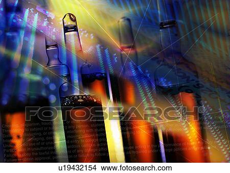 Close-up of bottles superimposed on a glowing background View Large Photo Image Picture - Close-up of bottles superimposed on a glowing background. Fotosearch