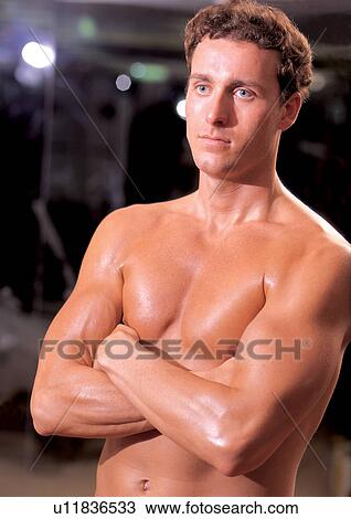 Stock Image - bare chest, body, activity, lifestyle, male, leisure activity, physical. Fotosearch