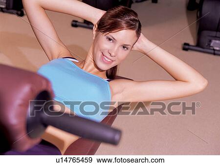 fitness gym, woman, weight bench, endurance, female View Large Photo Image Stock Photo - fitness gym, woman, weight bench, endurance, female. Fotosearch