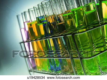 Picture - Test Tube Rack, Medical Equipment, Glass, Science And Technology, Close-Up, Liquid. Fotosearch