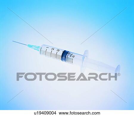Picture - Healthcare And Medicine, Injection, Medical Supplies, Medicine, One Object, Back Lit, Colored Background. Fotosearch