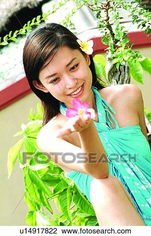 Stock Image - Spa, Looking, Toothy Smile, Day, Freshness. Fotosearch