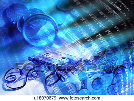 Stock Photo - Audio cassette superimposed on a text pattern. Fotosearch