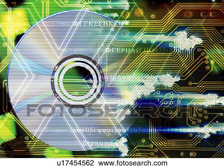 Stock Image - Close-up of a CD superimposed on a circuit board. Fotosearch