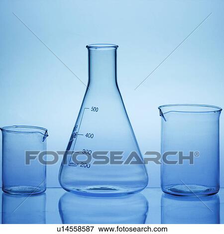 Stock Photo - Close-up of two beakers and a flask. Fotosearch