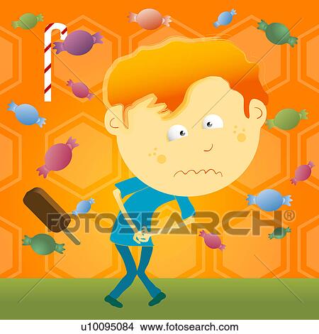 Close-up of a boy with sweets around him View Large Illustration Stock Illustration - Close-up of a boy with sweets around him. Fotosearch