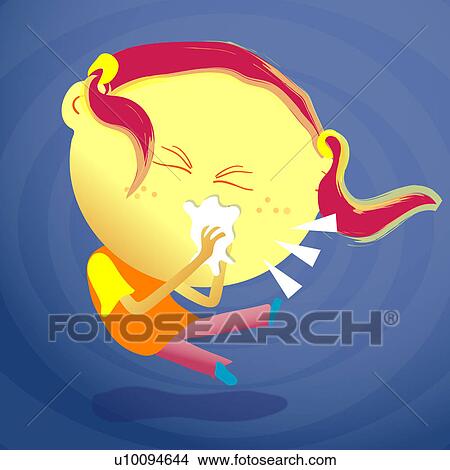 Stock Illustration - Close-up of a girl sneezing. Fotosearch
