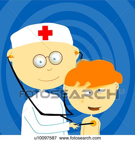 Doctor examining a boy with a stethoscope View Large Illustration Stock Illustration - Doctor examining a boy with a stethoscope. Fotosearch