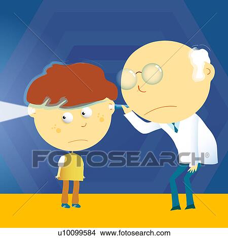 Male doctor looking through a boys ears with a flashlight Stock ...