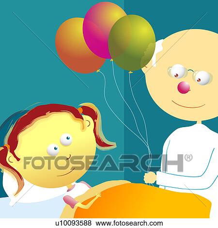 Male doctor standing near a patient and holding balloons View Large Illustration Stock Illustration - Male doctor standing near a patient and holding balloons. Fotosearch