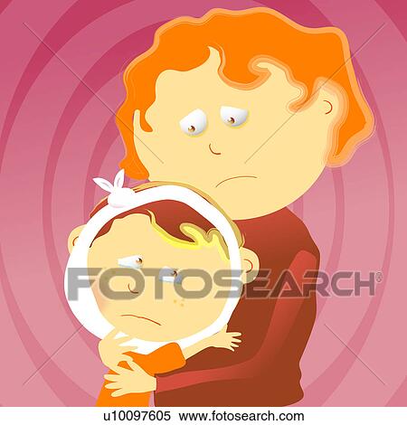 Stock Illustration - Mid adult woman hugging her son. Fotosearch
