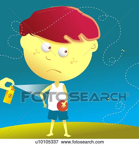 Stock Illustration - Person's hand spraying insect repellant on a boy's hands. Fotosearch