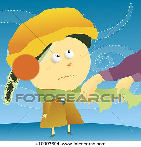 Stock Illustration - Person's hands putting a scarf around a girl's neck. Fotosearch