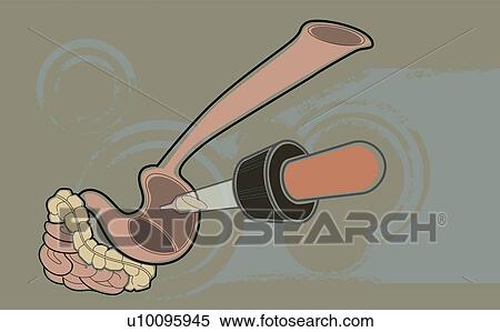 Stock Illustration - Close-up of a syringe inserting in a liver. Fotosearch
