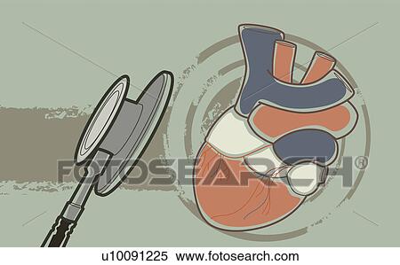 Stock Illustration - Close-up of the human heart and a stethoscope. Fotosearch