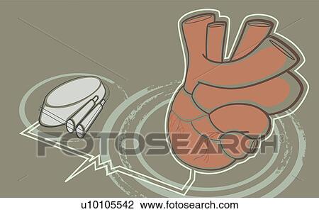 Close-up of the human heart with a medical tray and two syringe View Large Illustration Drawing - Close-up of the human heart with a medical tray and two syringe. Fotosearch
