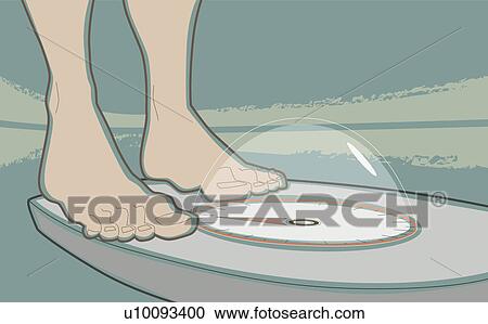 Low section view of a person standing on a weighing scale View Large Illustration Clipart - Low section view of a person standing on a weighing scale. Fotosearch