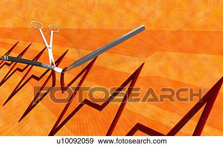 High angle view of surgical equipments cutting a pulse trace View Large Illustration Stock Illustration - High angle view of surgical equipments cutting a pulse trace. Fotosearch