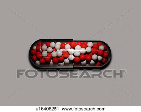 Stock Image - Red and White Pills. Fotosearch