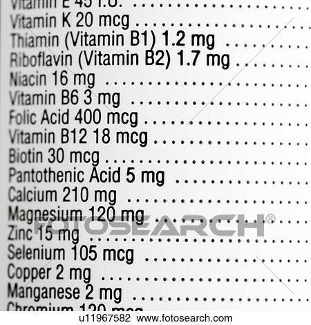 Close up of supplement label with amount of vitamins. View Large Photo Image Stock Image - Close up of supplement label with amount of vitamins.. Fotosearch