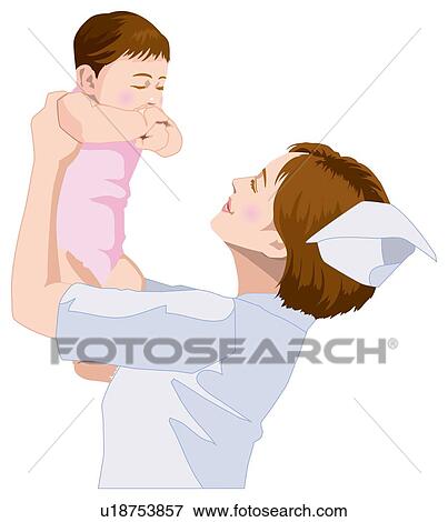 Stock Illustration - Baby and Nurse. Fotosearch