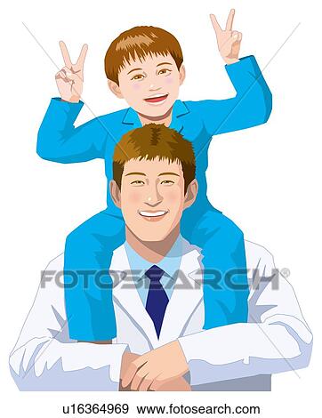 Doctor Who Carries The Child on His Shoulders View Large Illustration Stock Illustration - Doctor Who Carries The Child on His Shoulders. Fotosearch