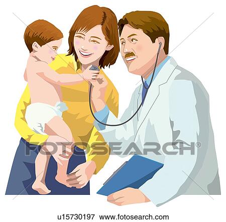 Stock Illustration - Doctor Who Examine a Baby. Fotosearch