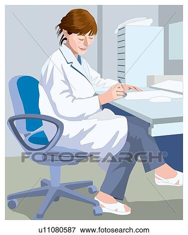 Stock Illustration - Doctor Who Write a Medical Sheet. Fotosearch