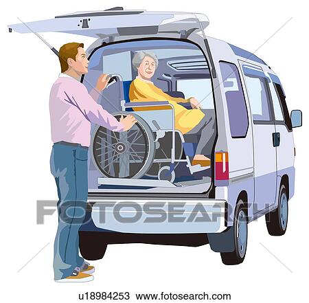 Drawing - Grandmather and Helper and Car for Care. Fotosearch