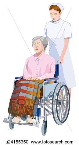 Clipart - Nurse Who Push a Wheelchair. Fotosearch