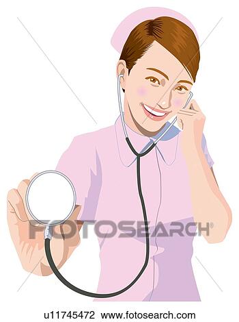 Stethoscope and Nurse View Large Illustration Drawing - Stethoscope and Nurse. Fotosearch