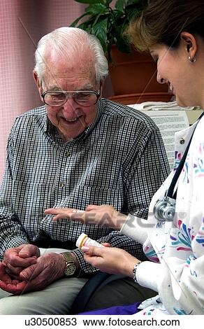 Nurse giving senior man a bottle of pills View Large Photo Image Stock Image - Nurse giving senior man a bottle of pills. Fotosearch