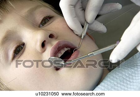 Stock Image - Boy getting dental exam. Fotosearch