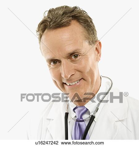 Portrait of smiling mid-adult Caucasian male doctor with stethoscope around his neck. View Large Photo Image Stock Image - Portrait of smiling mid-adult Caucasian male doctor with stethoscope around his neck.. Fotosearch