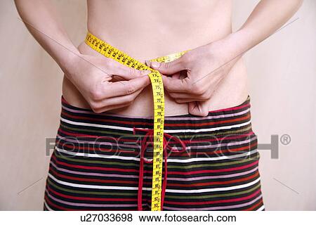 Stock Photo - Woman measuring her waist. Fotosearch