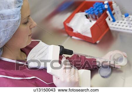 Stock Image - Embryologist adding sperm to egg. Fotosearch