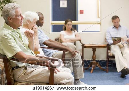 Stock Photo - Five people waiting in waiting room. Fotosearch