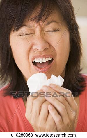 Woman Sneezing View Large Photo Image Stock Photo - Woman Sneezing. Fotosearch